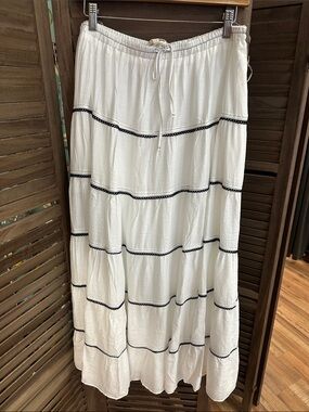 Listicle White Maxi Skirt with Black Trim